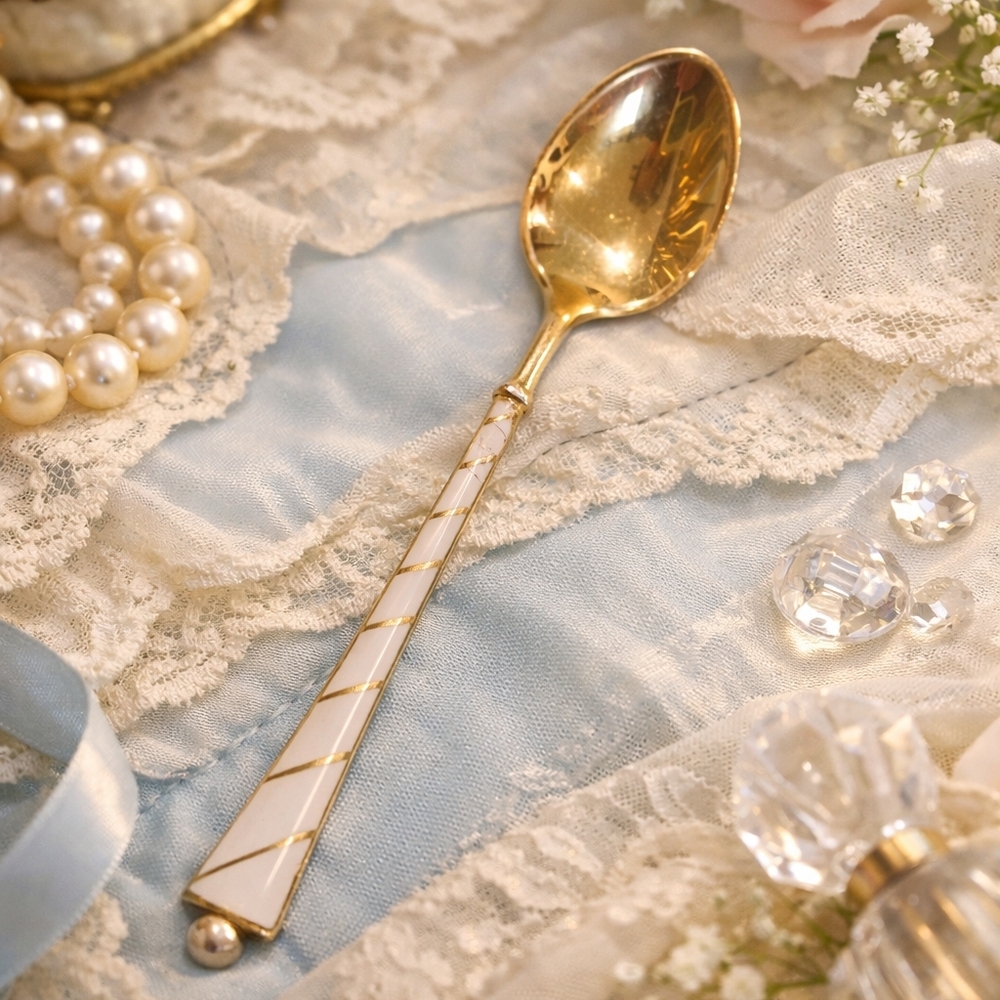 Luxurious Sterling 925 Silver Gold and White Serving Spoon